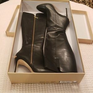 Michael Kors black leather stiletto boots